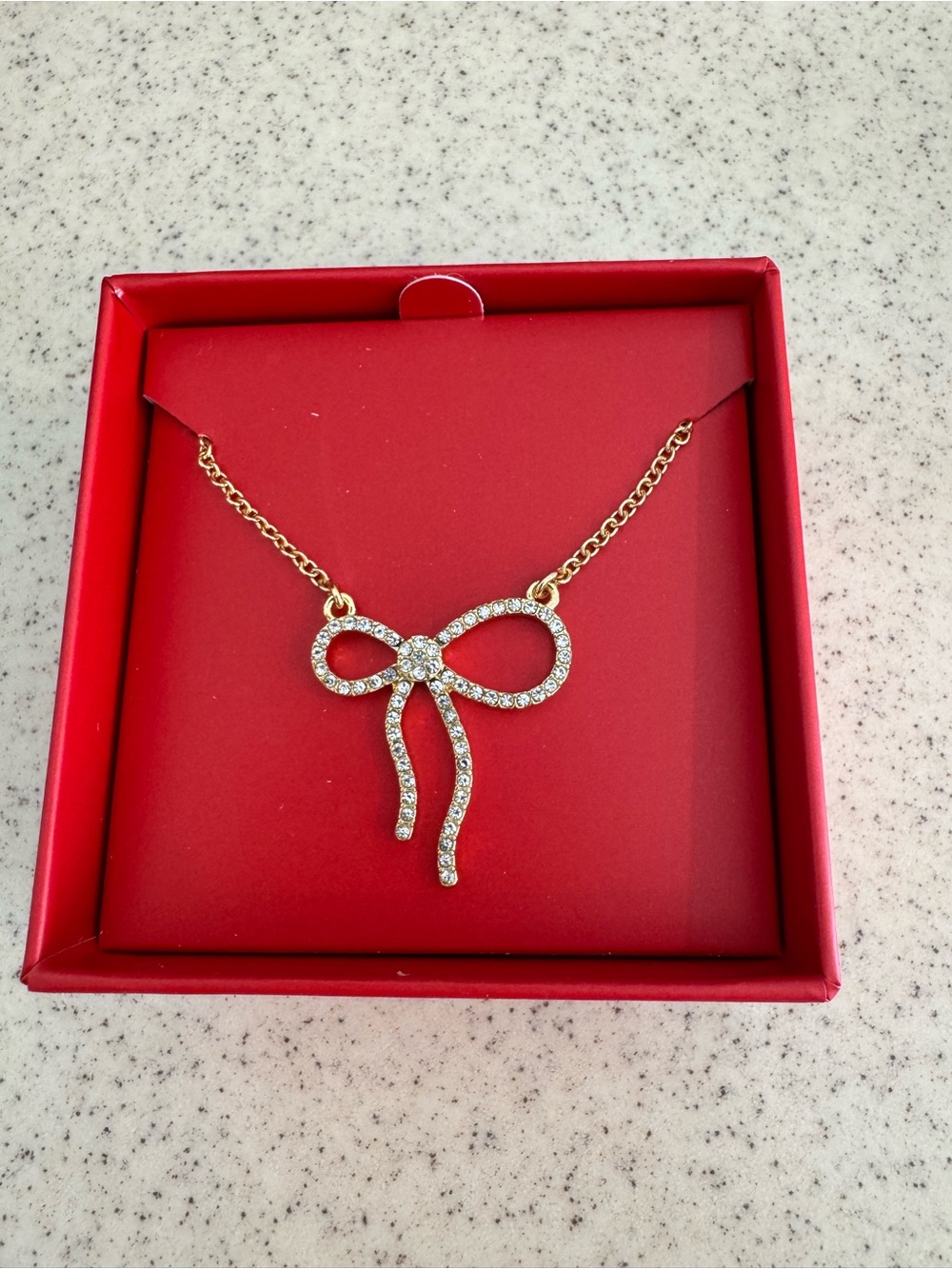 Talbots Gold Crystal Bow Necklace - Gold Tone